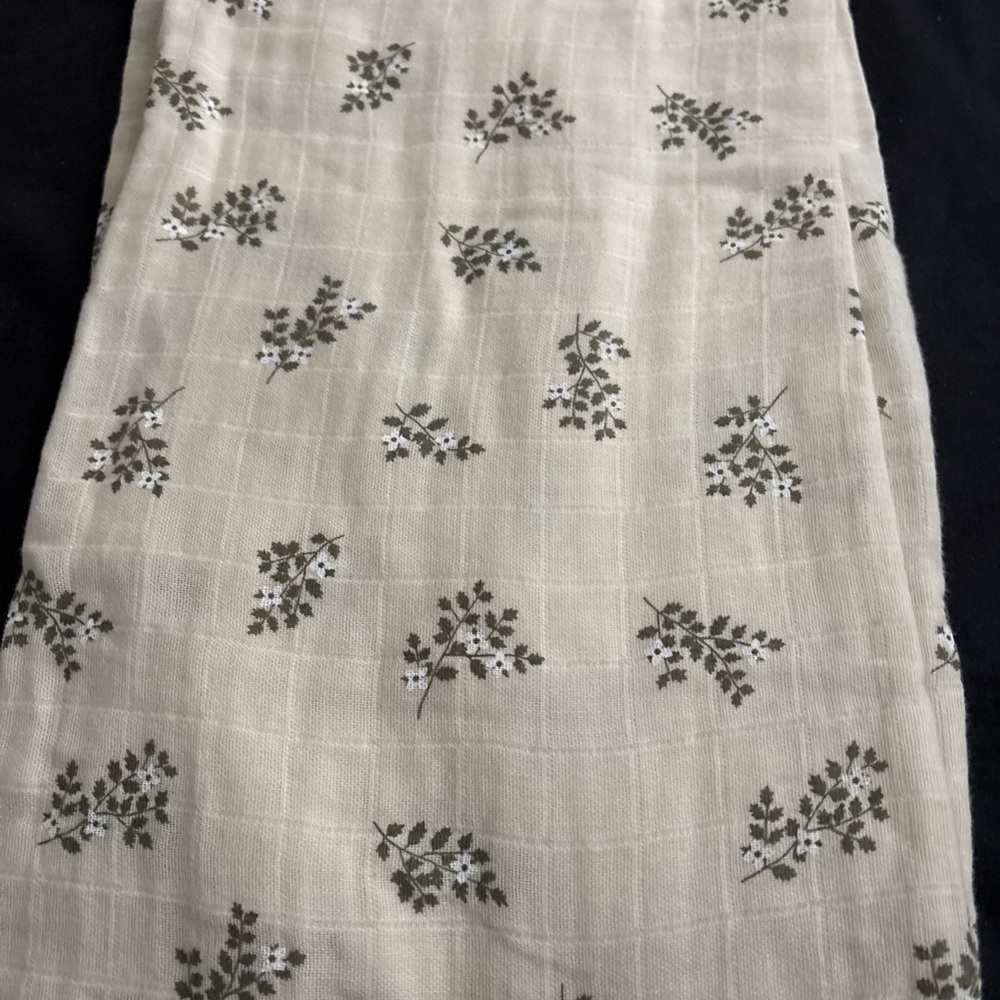 Delicate Cream swaddle blanket with Olive Sprig Print